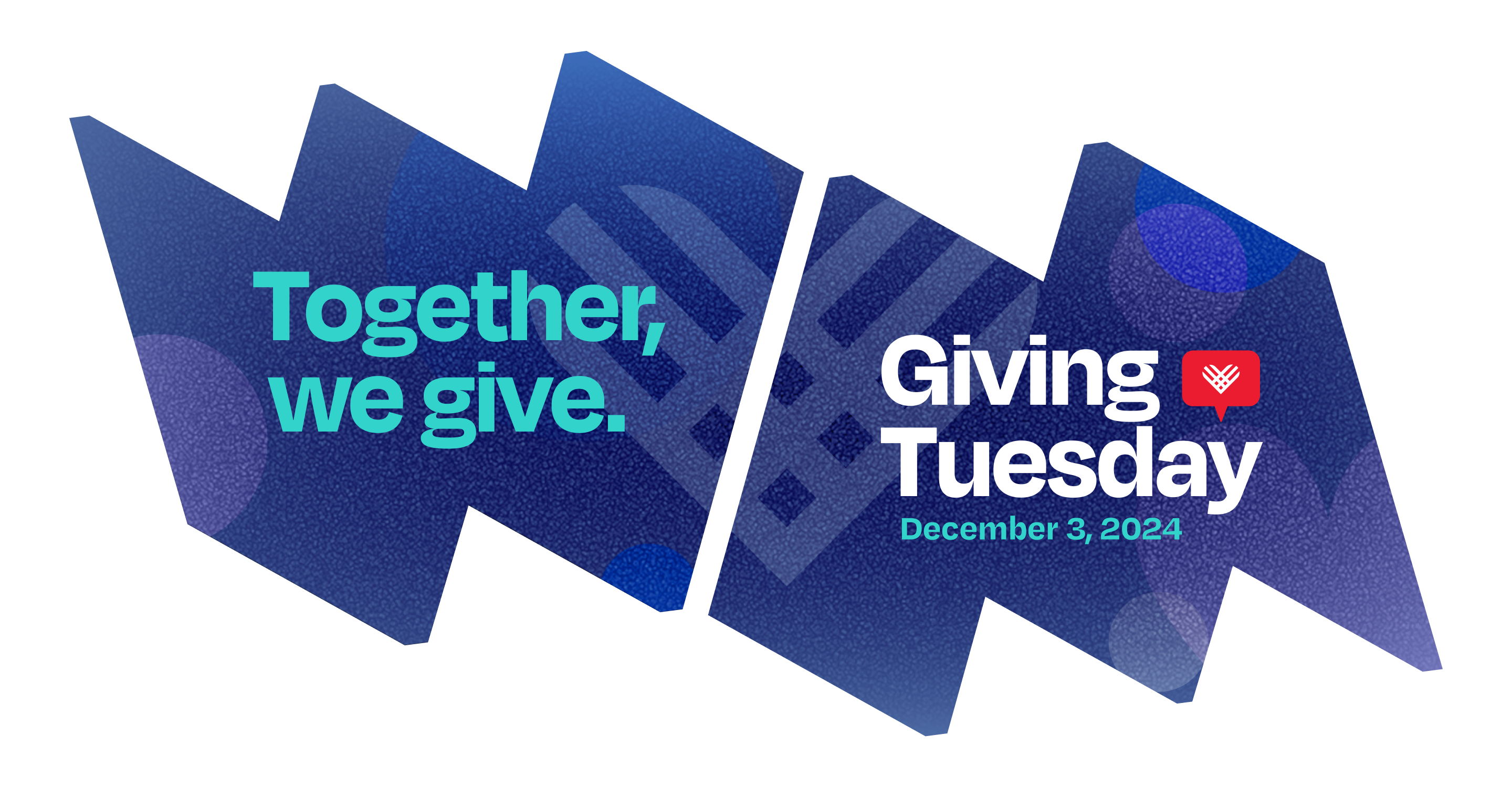 In left "W" frame, text says "Together we give." In right "M" frame, text says "Giving Tuesday, December 3, 2024."