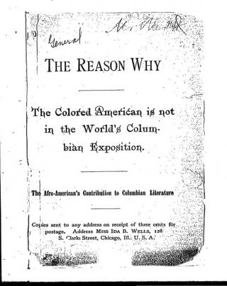 The Reason Why pamphlet cover, published by Ida B. Wells, 1893.